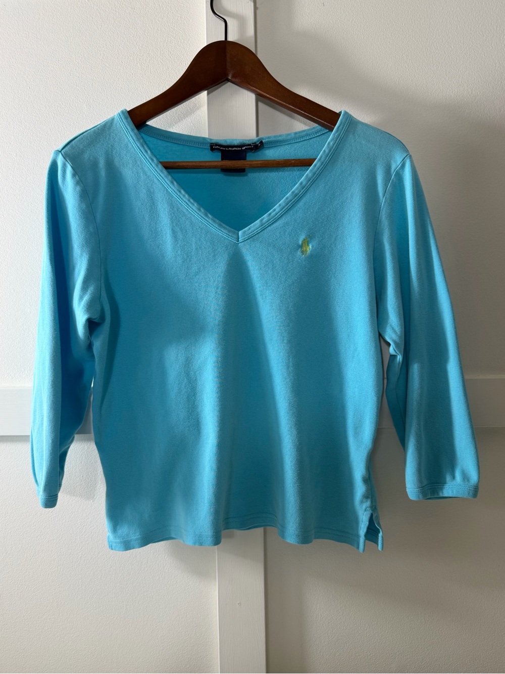 Ralph Lauren Women's Turquoise V-Neck Long Sleeve Tee